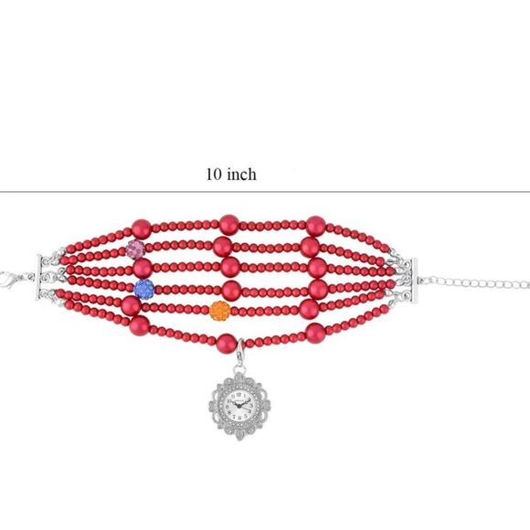 Strada Japanese Movement fuchsia glass and multi crystal beaded bracelet - Picture 6 of 8